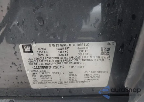 2017 Chevrolet Colorado Wt из США, поврежденный, VIN 1GCGSBEN0H1296717